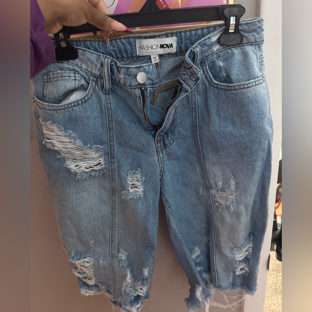 Fashion Nova Light Blue Distressed Boyfriend Jeans